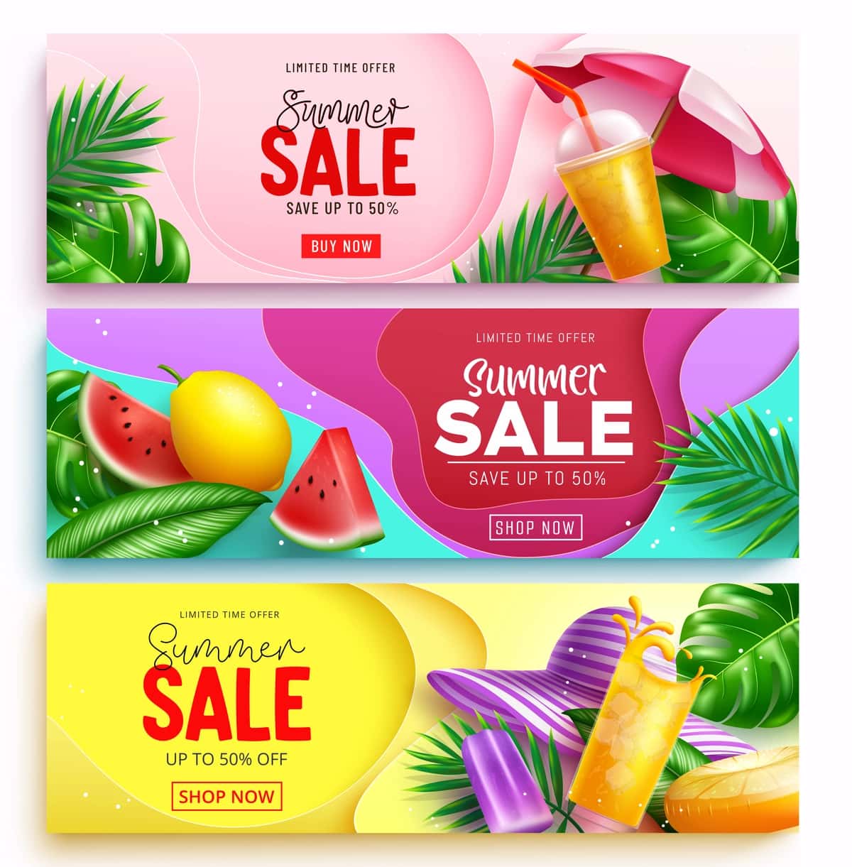Yozgi savdo vektor banneri cheklangan vaqt bilan yozgi sotuv matni | Summer sale vector banner set summer sale text with limited time 1