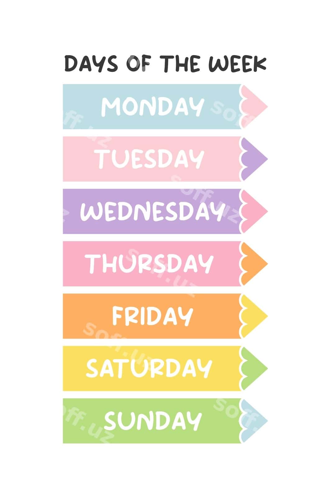 Hafta kunlari uchun o'quv devoriy rasm plakati | Days week educational wall art poster 1