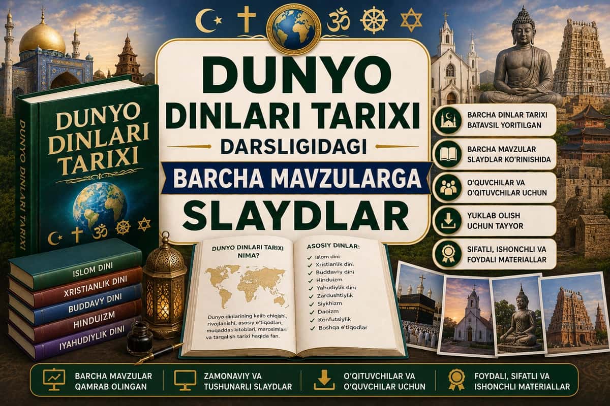 Dunyo dinlari tarixi darsligidagi barcha mavzularga slaydlar 1