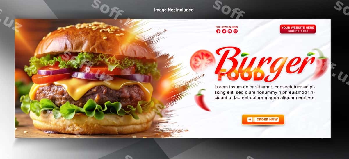 Mazali gurmet burger ovqat banneri | Delicious gourmet burger food banner 1