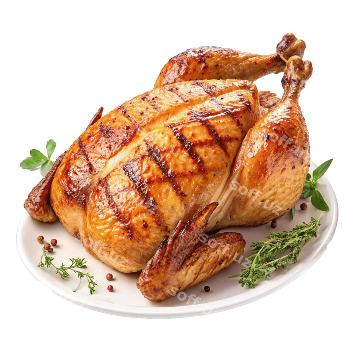 Mazali qovurilgan tovuq oq likop | Delicious roasted chicken white plate 1
