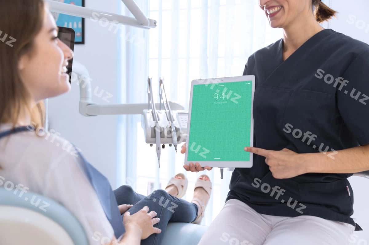 Tish xamirovi namunasi planshet bilan | Dentist mockup with tablet 1