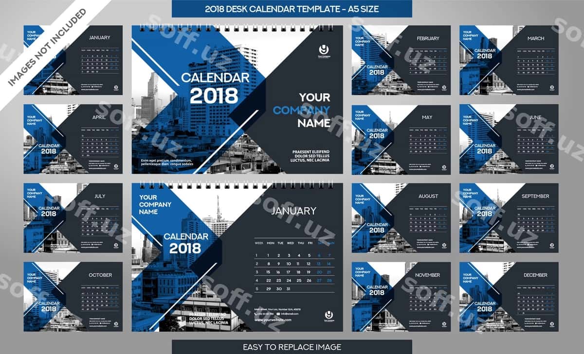 Stol takvimi 2018 shabloni | Desk calendar 2018 template 1