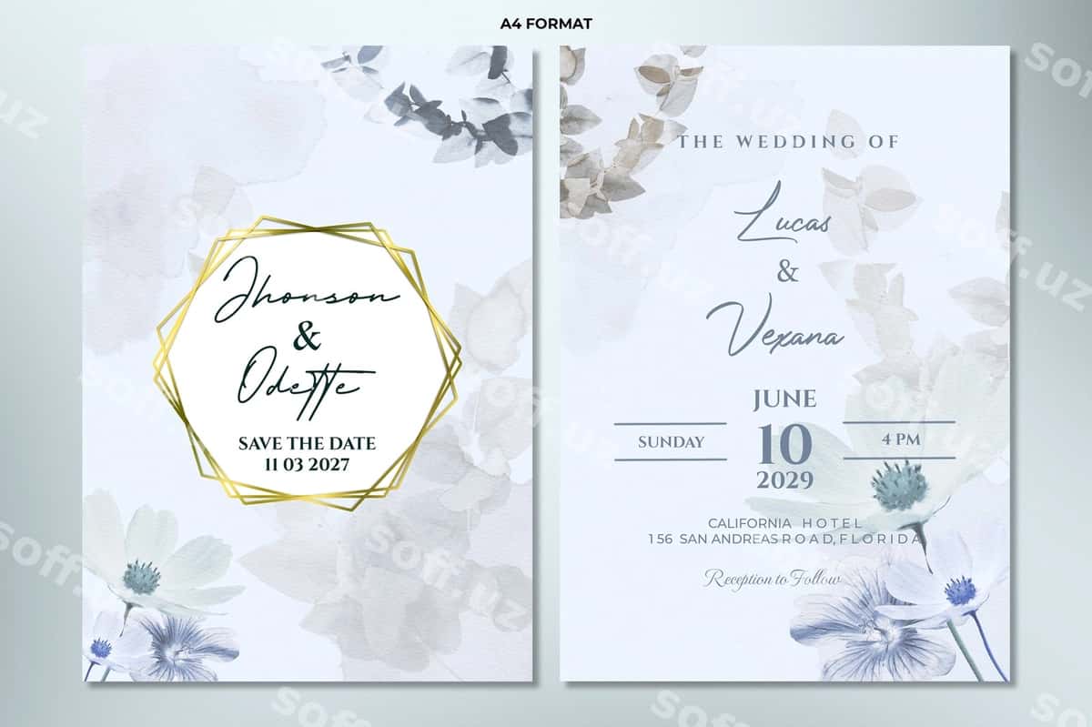Ikki tomonlama turmali taklif shabloni | Double sided wedding invitation template 1