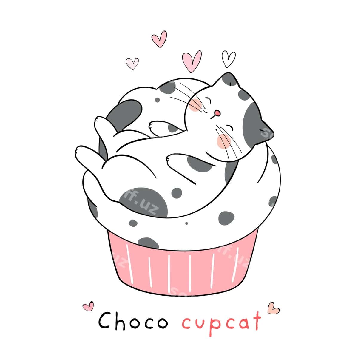 Chiring mushuk uyquvchi kupkake oq fonda ajralangan | Draw cat sleeping cupcake isolated white 1