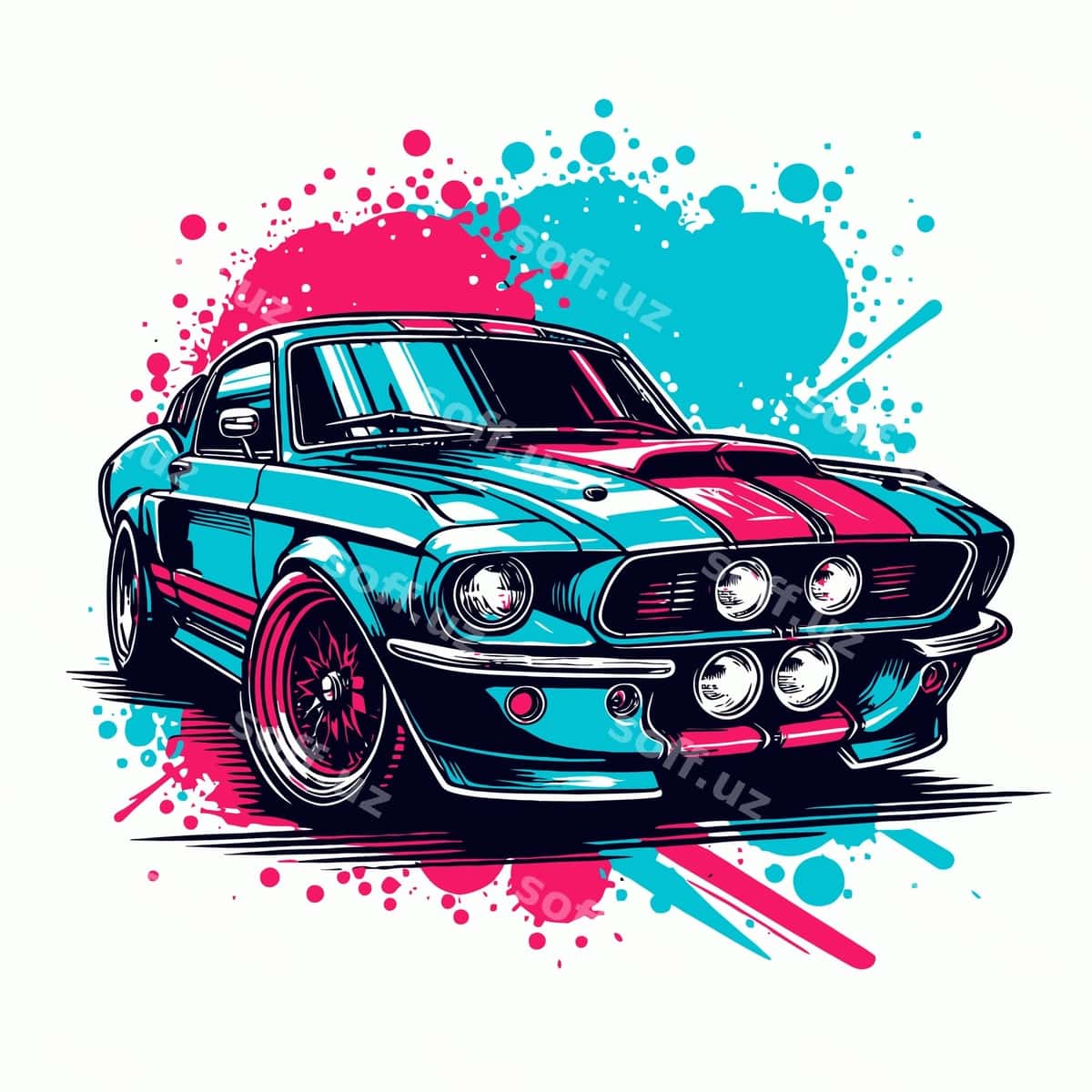 Chizish mashina ko'k qizil fonda | Drawing car with blue red background 1