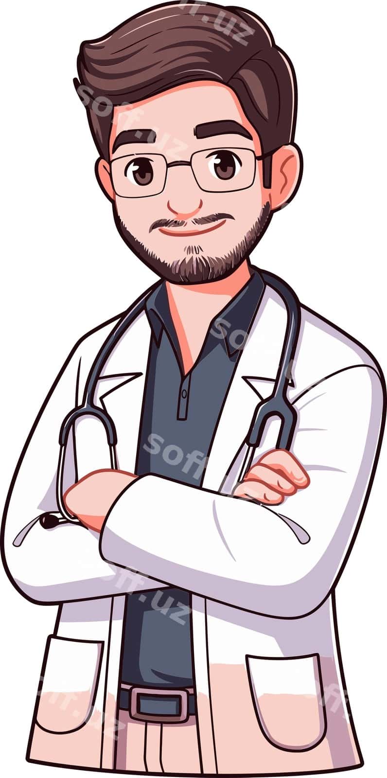 Erkak doktor chizmasi qo'llari bir-birini olishgan | Drawing male doctor with his arms crossed 1