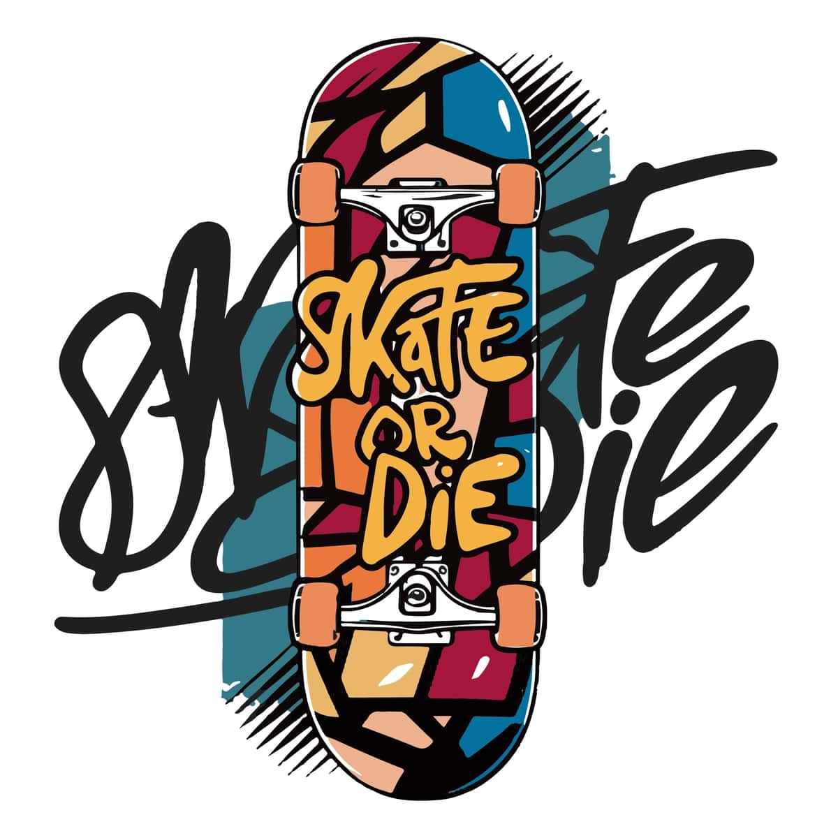 Ajoyib mavhum illyustratsiya skeytbord jonli ranglarni taqdim etdi | Striking abstract illustration skateboard rendered vibrant colors 1