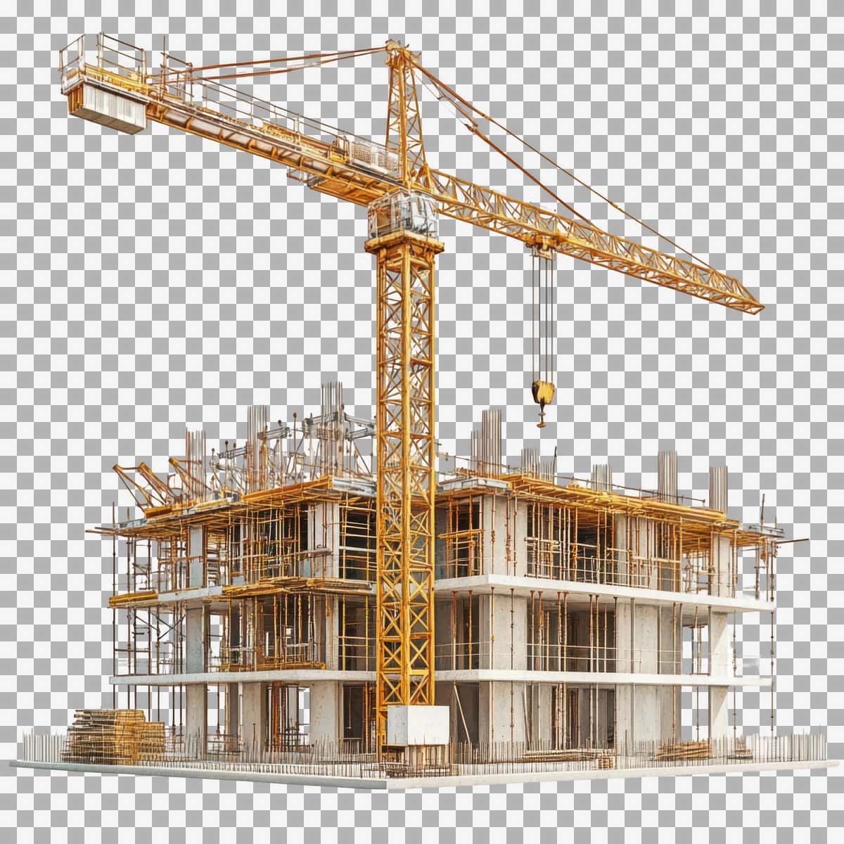 Izolyatsiya qilingan kranli binolar qurilishi bilan haqiqiy qurilish maydonchasi | Realistic construction site with cranes buildings construction isolated 1