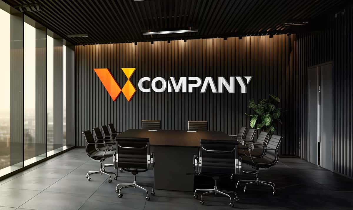 3D logotipi maketi konferentsiya majlislar zali | 3d logo mockup conference meeting room 1