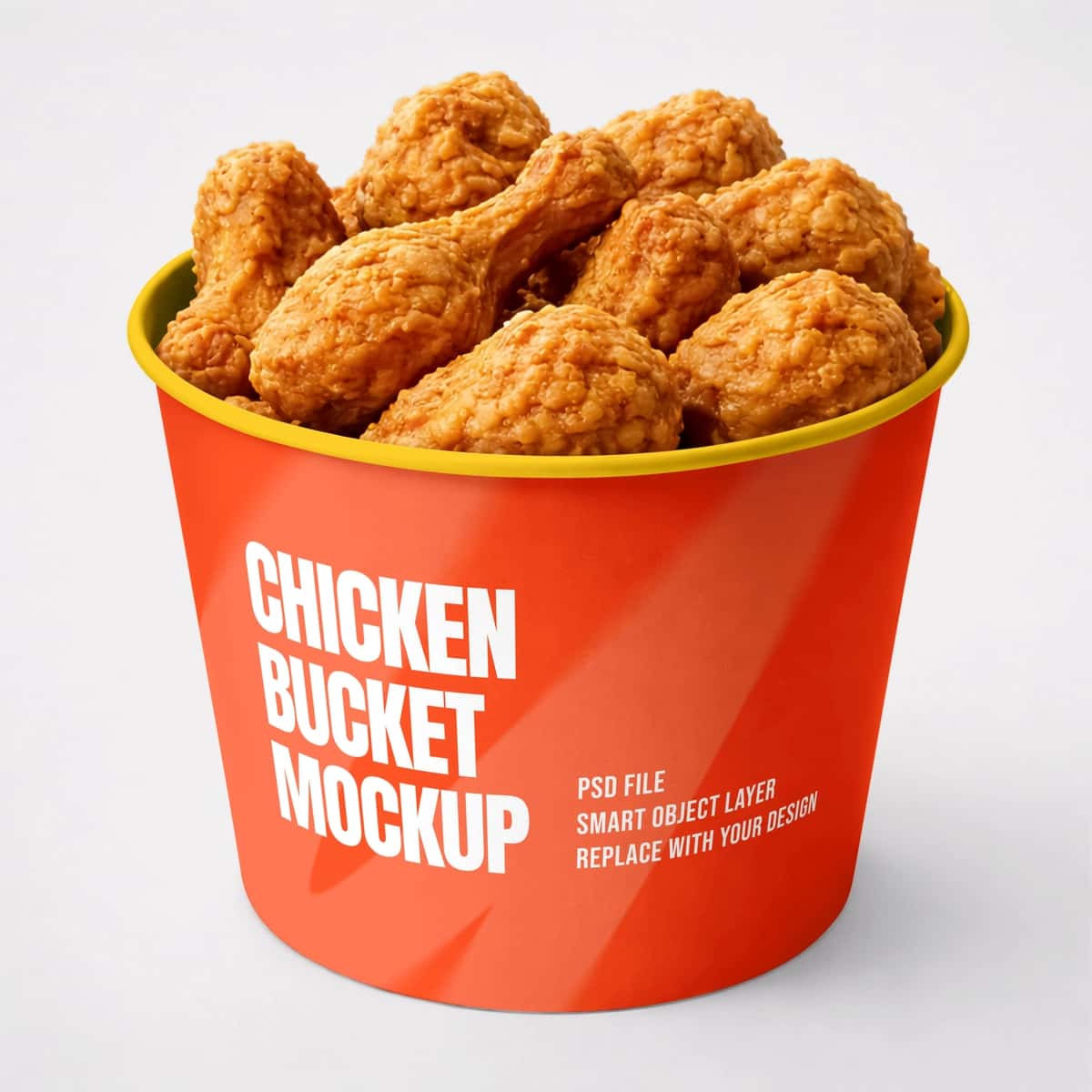 Tovuq barabanlari bilan to'ldirilgan chelakning oq fonidagi maketi | Bucket filled with chicken drumsticks mockup white background 1