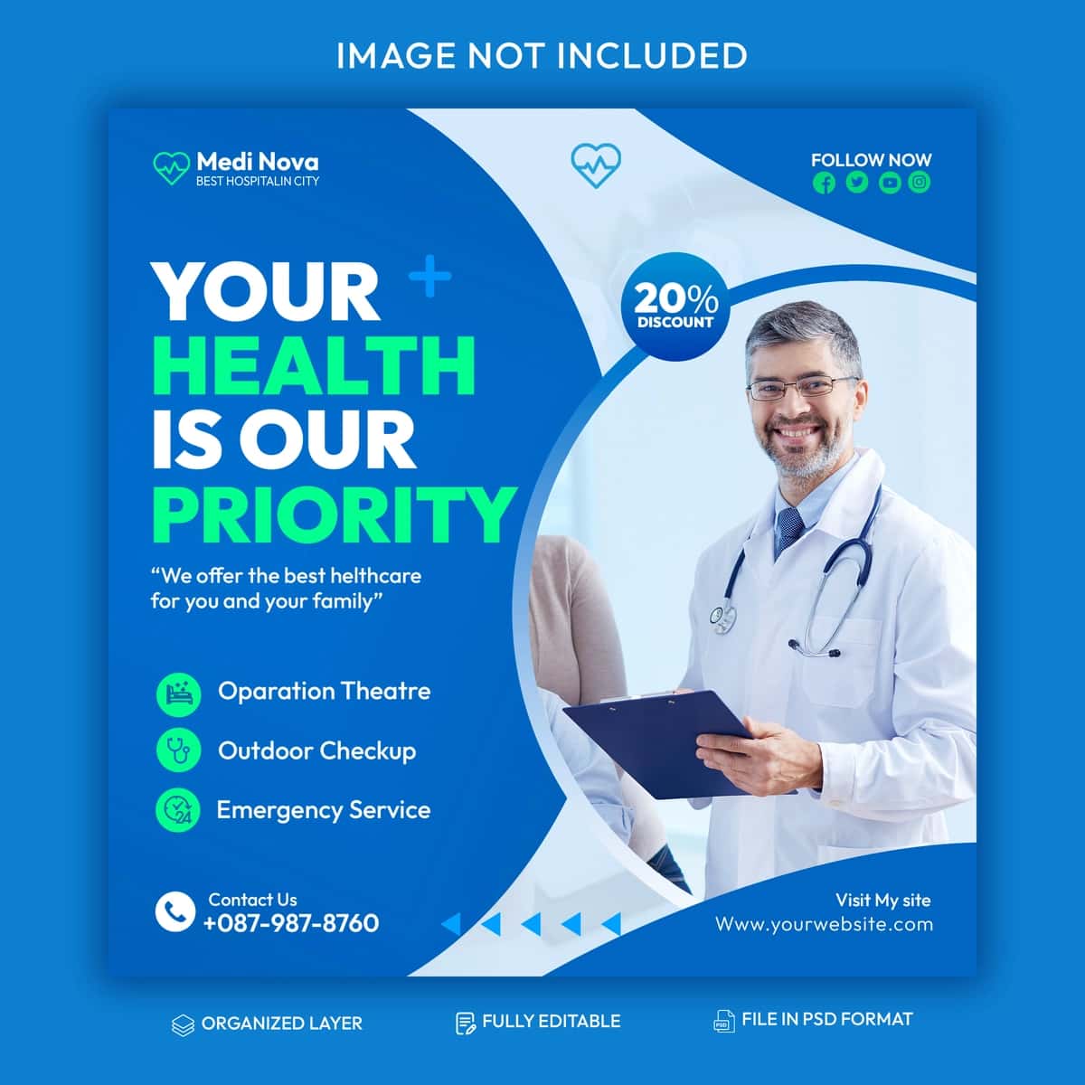 Bepul psd tibbiy salomatlik ijtimoiy media instagram post banneri | Free psd medical health social media instagram post banner 1