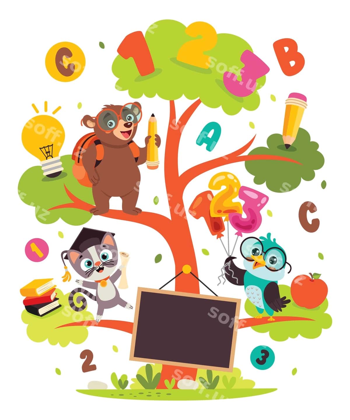 Ta'lim daraxti multfil'm hayvonlari bilan | Education tree with cartoon animals 1
