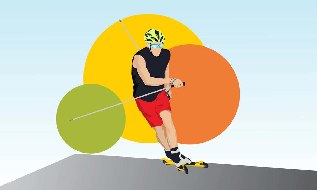 Himoya dubulg'asini kiygan sportchi rolikli chang'ilari mavhum geometrik | Athlete roller skis wearing protective helmet abstract geometric 1
