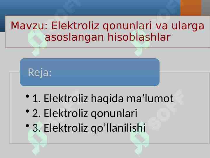 Elektroliz qonunlari va ularga asoslangan hisoblashlar 1