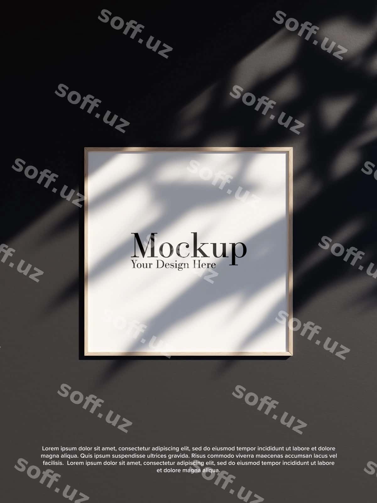 Qora devorda osilgan bo'sh ramka maketi | Empty frame mockup hanging black wall 1