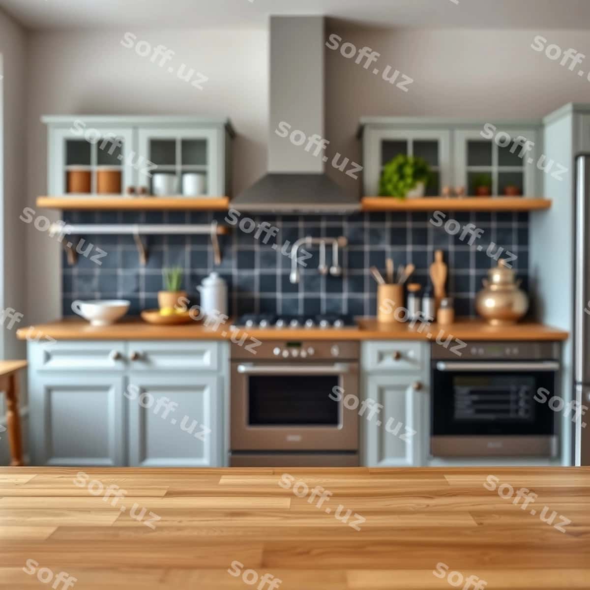 Bo'sh yog'ochli stol oshxona fon | Empty wooden table kitchen background 1