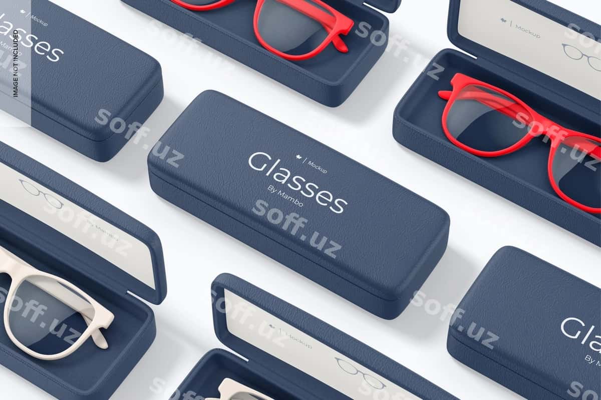 Ko'z qo'lliqchilari qadoqlari komplekti namunasi | Eyeglasses cases set mockup 1