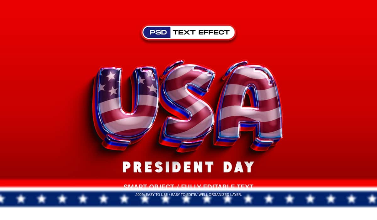 AQSh prezidenti kuni tahrirlanadigan matn effekti | Usa president day editable text effect 1