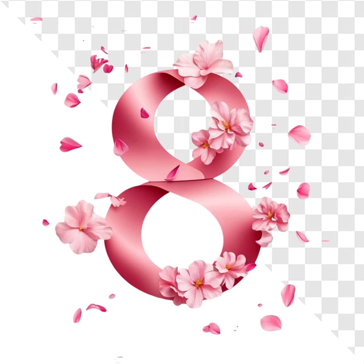 Pushti lenta sakkizta gul barglari bilan suzuvchi nozik bayram | Pink ribbon eight with flowers petals floating delicately celebration 1