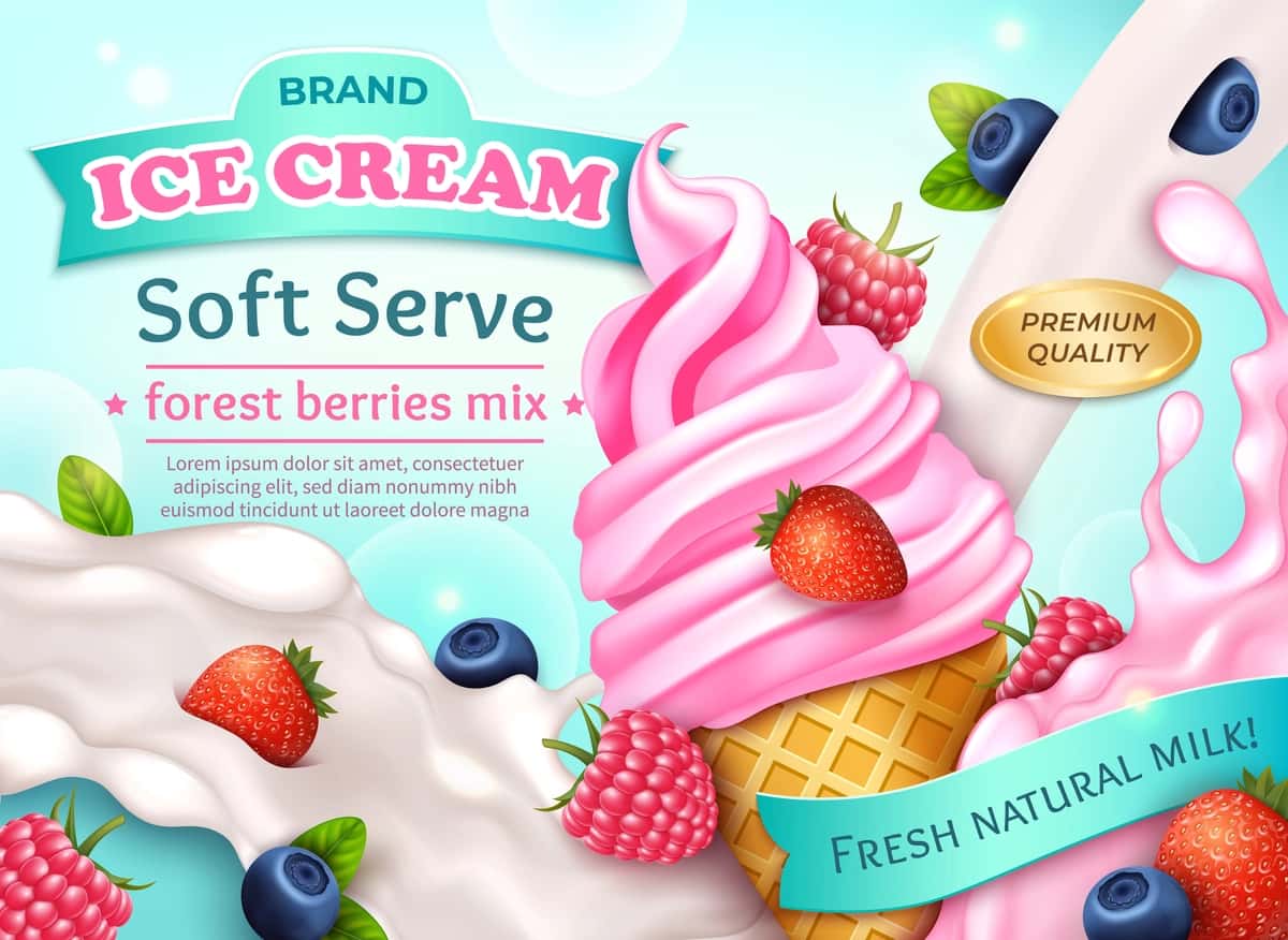 Haqiqiy batafsil 3D o'rmon rezavorlari muzqaymoq konusini yumshoq xizmat qiladi | Realistic detailed 3d forest berries mix ice cream cone soft serve 1