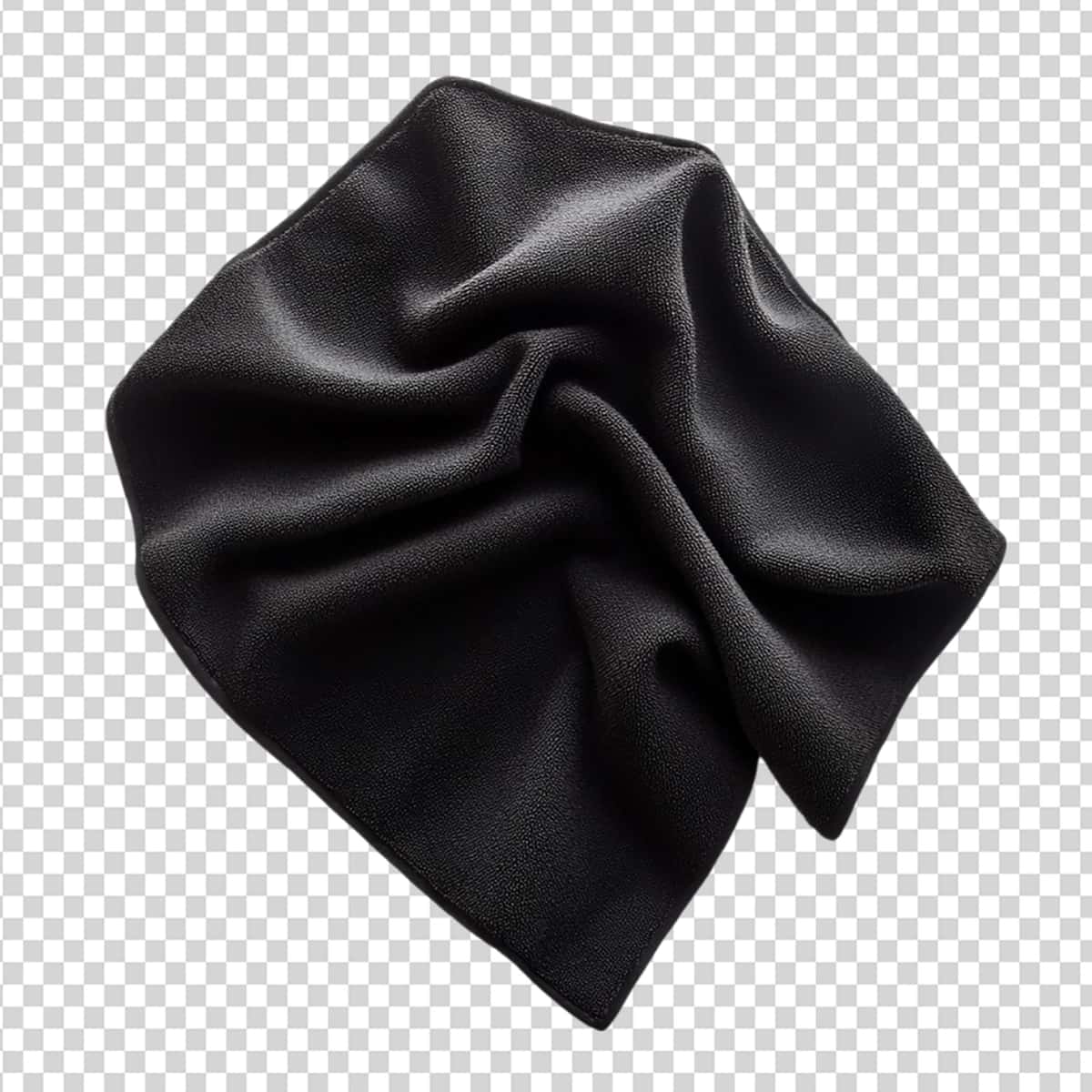 Qora mikrofiber linzali tozalovchi mato yuqoridan ko'rinishi izolyatsiyalangan shaffof | Black microfibre lens cleaning cloth top view isolated transparent 1