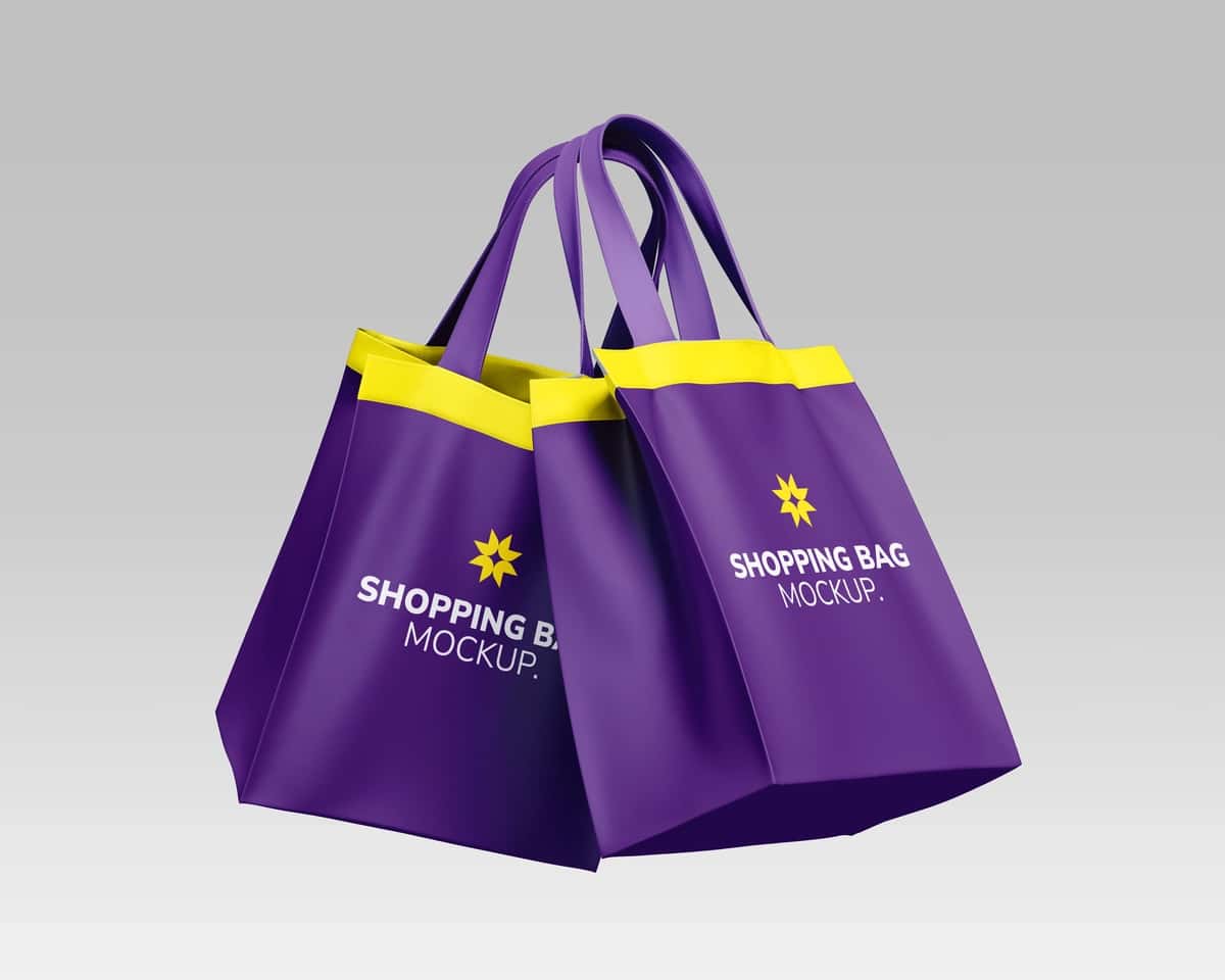 Savdo sumkasi maketi binafsha sariq rangli sumka | Shopping bag mockup purple yellow tote bag 1