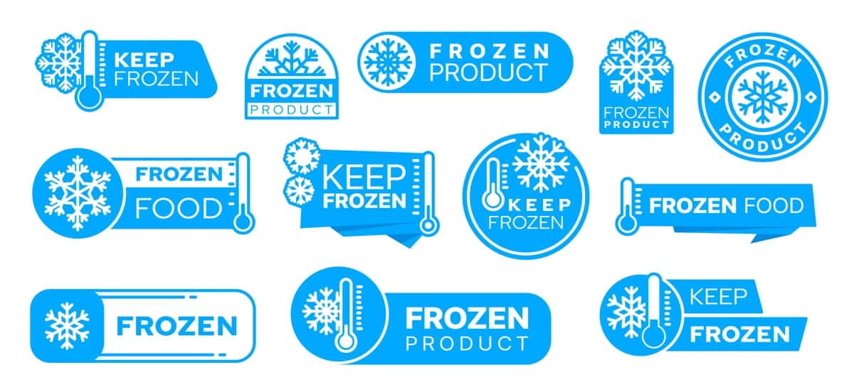 Moviy muzlatilgan sovuq mahsulot piktogrammalarida nishonlar | Blue frozen cold product icons labels badges 1
