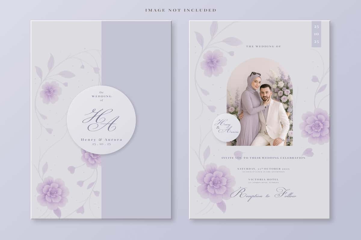 Gullar aksan juftlik fotosurati bilan oqlangan to'y taklifnomasi | Elegant wedding invitation with floral accents couples photo 1