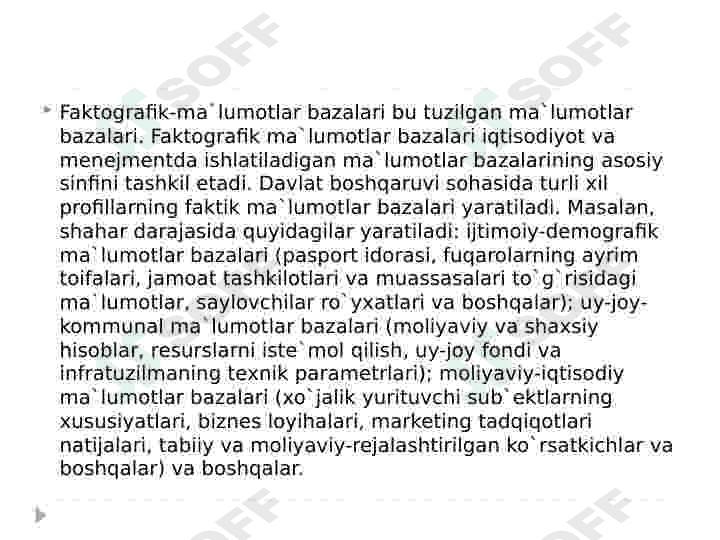 Axborot maxsulotlari va xizmatlari yaratish metodikasi (Faktografik ma`lumotlar bazasi 2