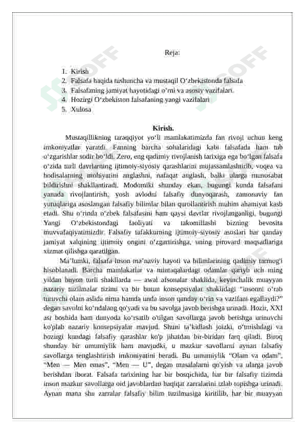 O'zbekistonda falsafiy fikirlar rivoji. O'zbekiston falsafasi haqida referat 2