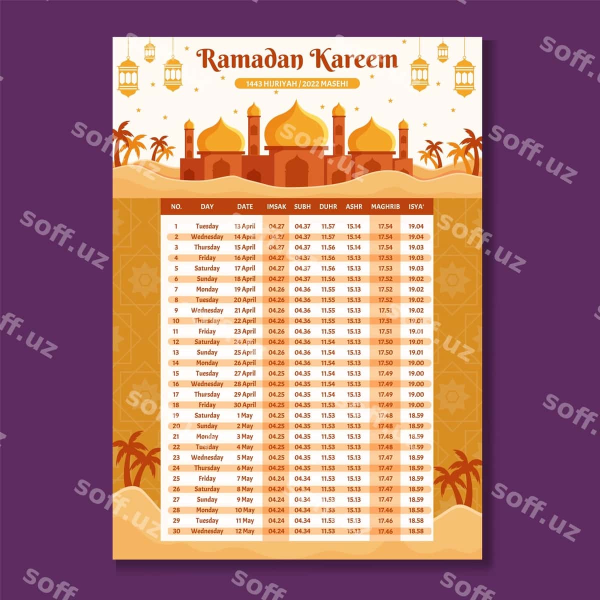 Saharlik oy takvim shabloni | Fasting month calendar template 1