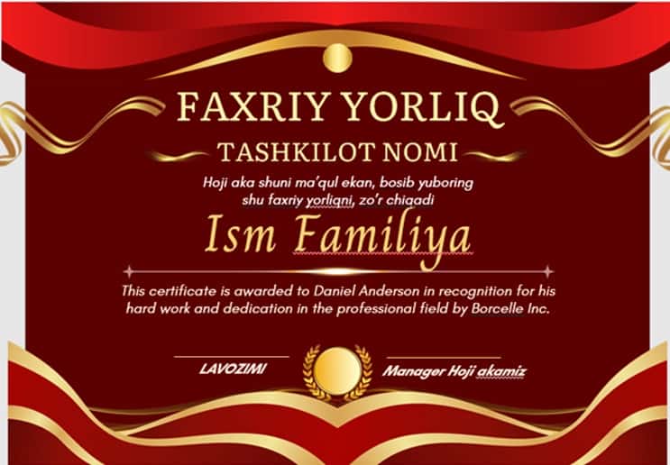 Faxriy yorliq shablon tayyori 1