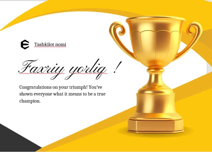 Faxriy yorliq shablon tayyori andoza 1