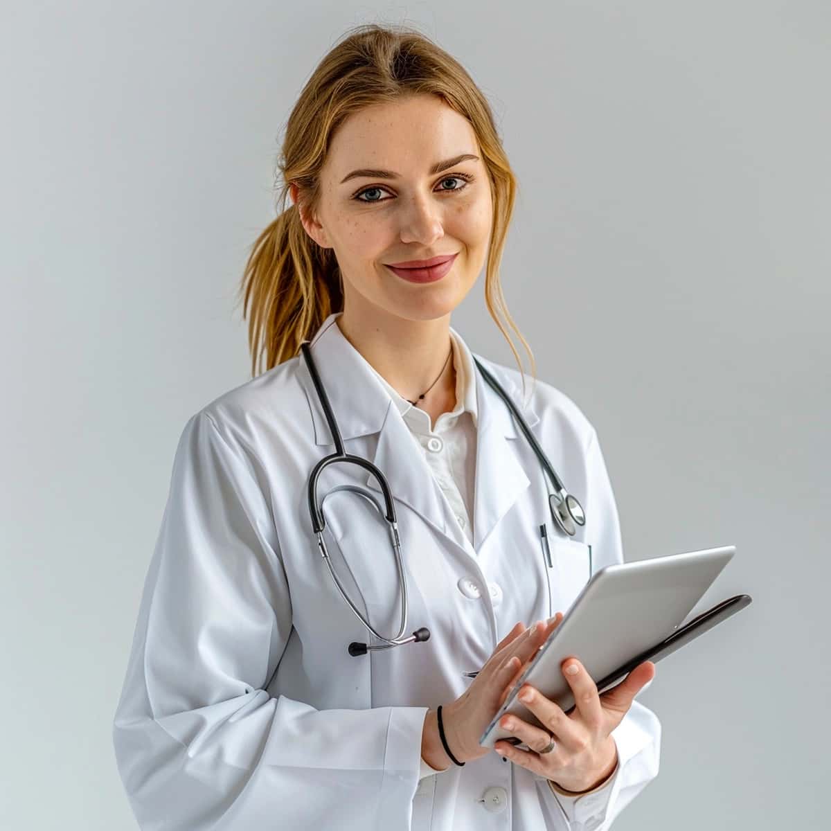 Bo'ynida stetoskop bilan ayol shifokor | Female doctor with stethoscope her neck 1