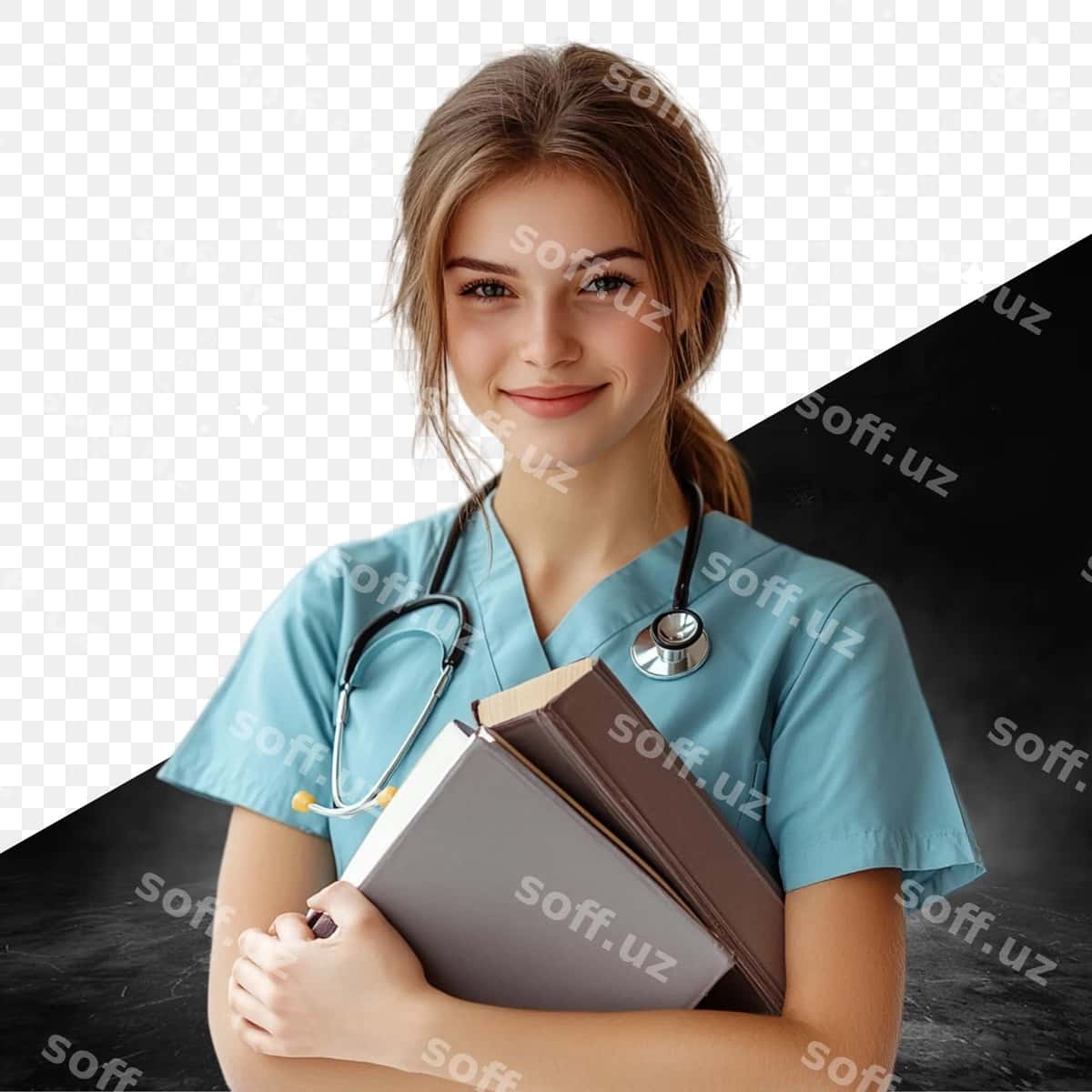 Bo'ynida stetoskop ko'targan ayol shifokor | Female doctor with stethoscope her neck 1