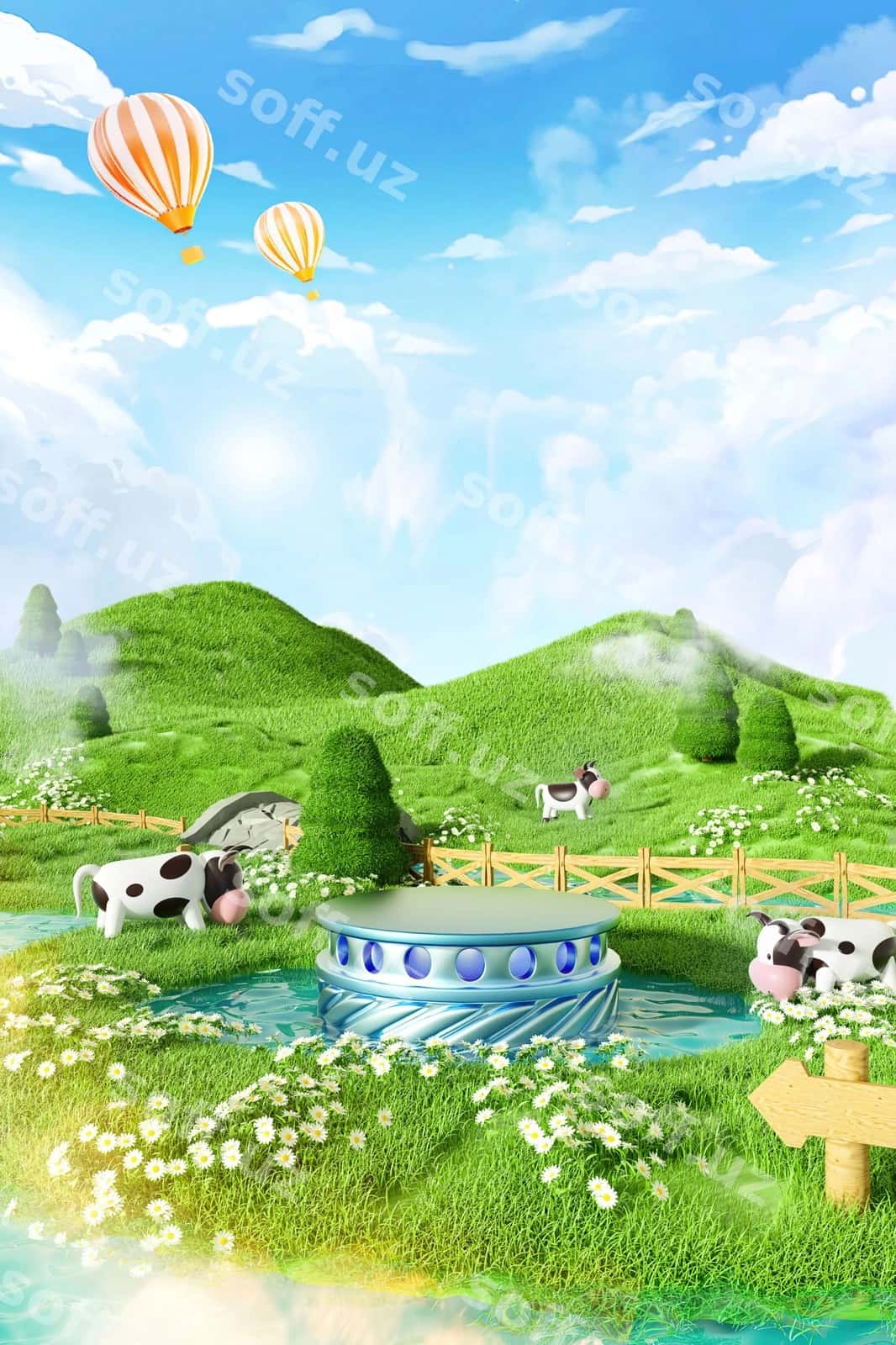 Sigirlar bilan maydon ko'prig' osmon | Field with cows bridge sky 1