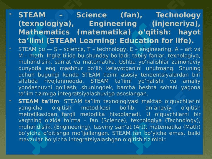 STEAM TAʼLIM IQTIDORLI OʻQUVCHILARNI OʻQITISH 3