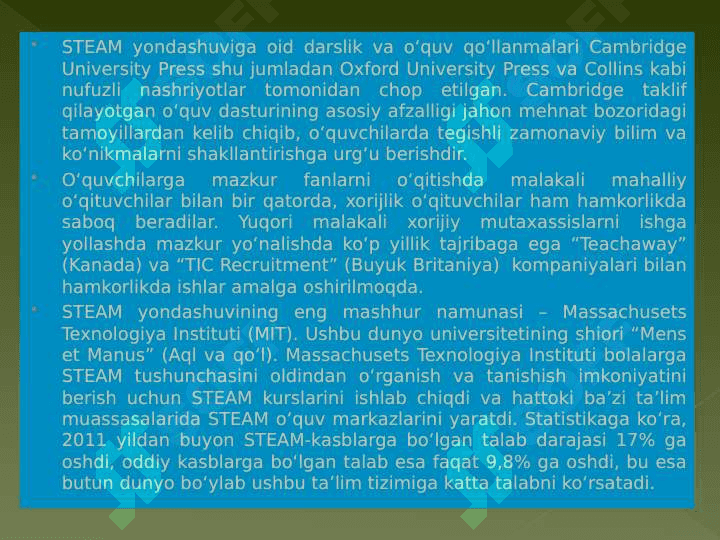 STEAM TAʼLIM IQTIDORLI OʻQUVCHILARNI OʻQITISH 4
