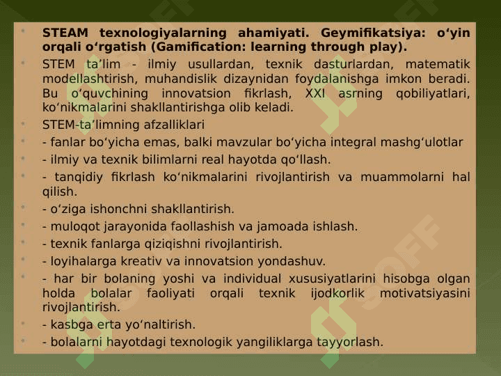 STEAM TAʼLIM IQTIDORLI OʻQUVCHILARNI OʻQITISH 7