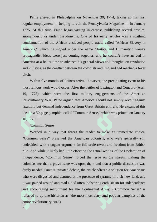 Central themes in early British literature Freedom in works of THOMAS PAINE 5