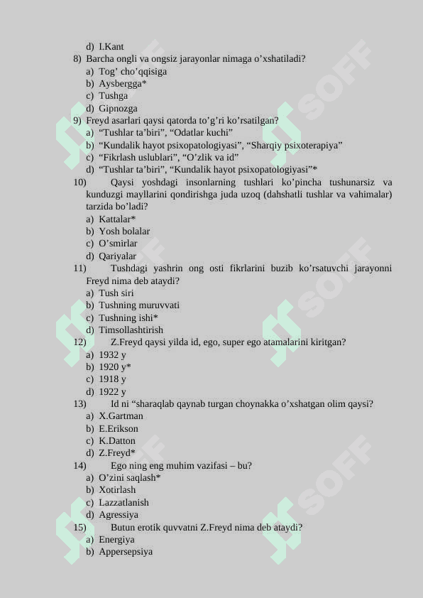Shaxsni tadqiq etish metodlari mavzusida test savollar javoblari bilan 2