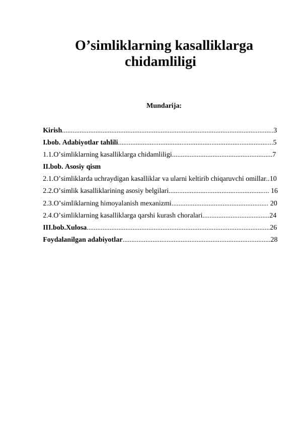 O’simliklarning kasalliklarga chidamliligi 1