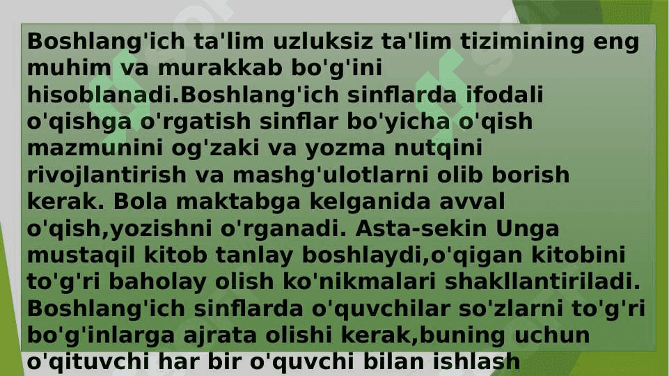 BOSHLANG'ICH SINF O'QUVCHILARINI IFODALI O'QISHGA O'RGATISH 2