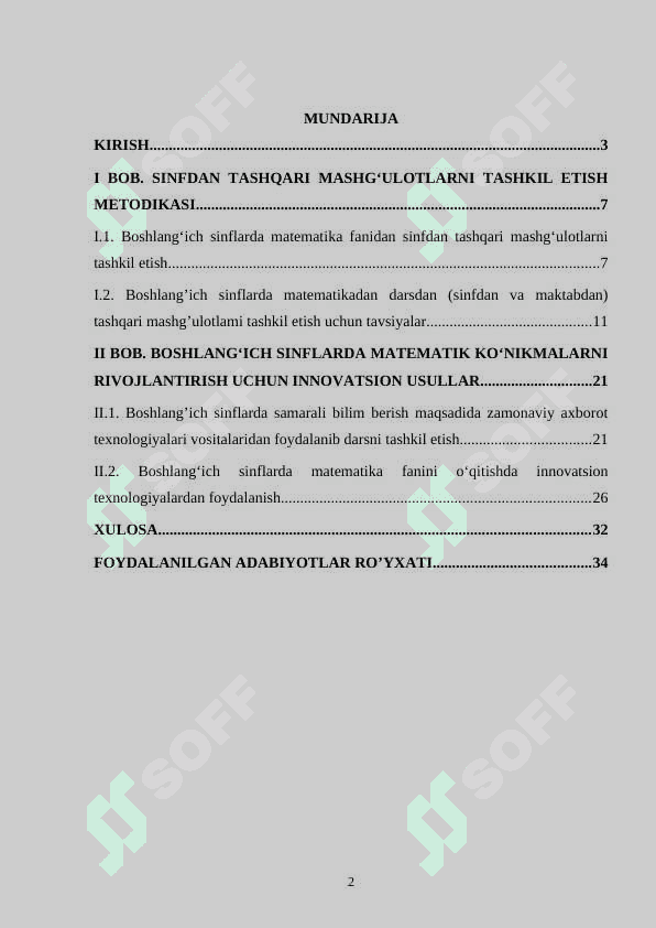 Boshlangich sinflarda matematika o'qitishda sinfdan va maktabdan tashqari ishlarni tashkil etish metodikasi 2