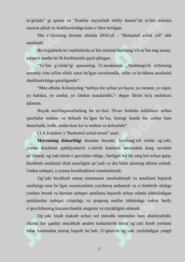 Boshlangich sinflarda matematika o'qitishda sinfdan va maktabdan tashqari ishlarni tashkil etish metodikasi 5