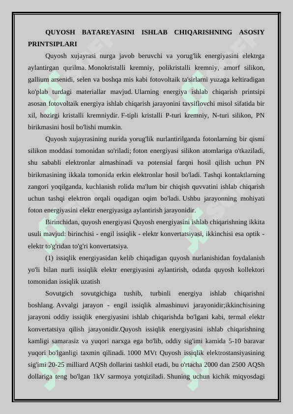 Alternativ Muqobil energiya olish va undan foydalanish 7
