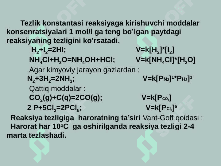 Reaksiya tezligining haroratga bogʻliqligi 7