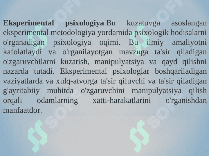 Eksperimental psixologiya: tushuncha tarixi. Eksperimental psixologiyaning hozirgi davrdagi holati. 3