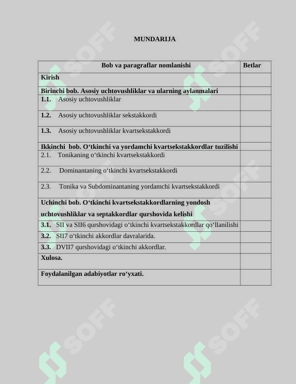 O'tkinchi va yordamchi kvartseksdakkordlar nazariyasi. 2